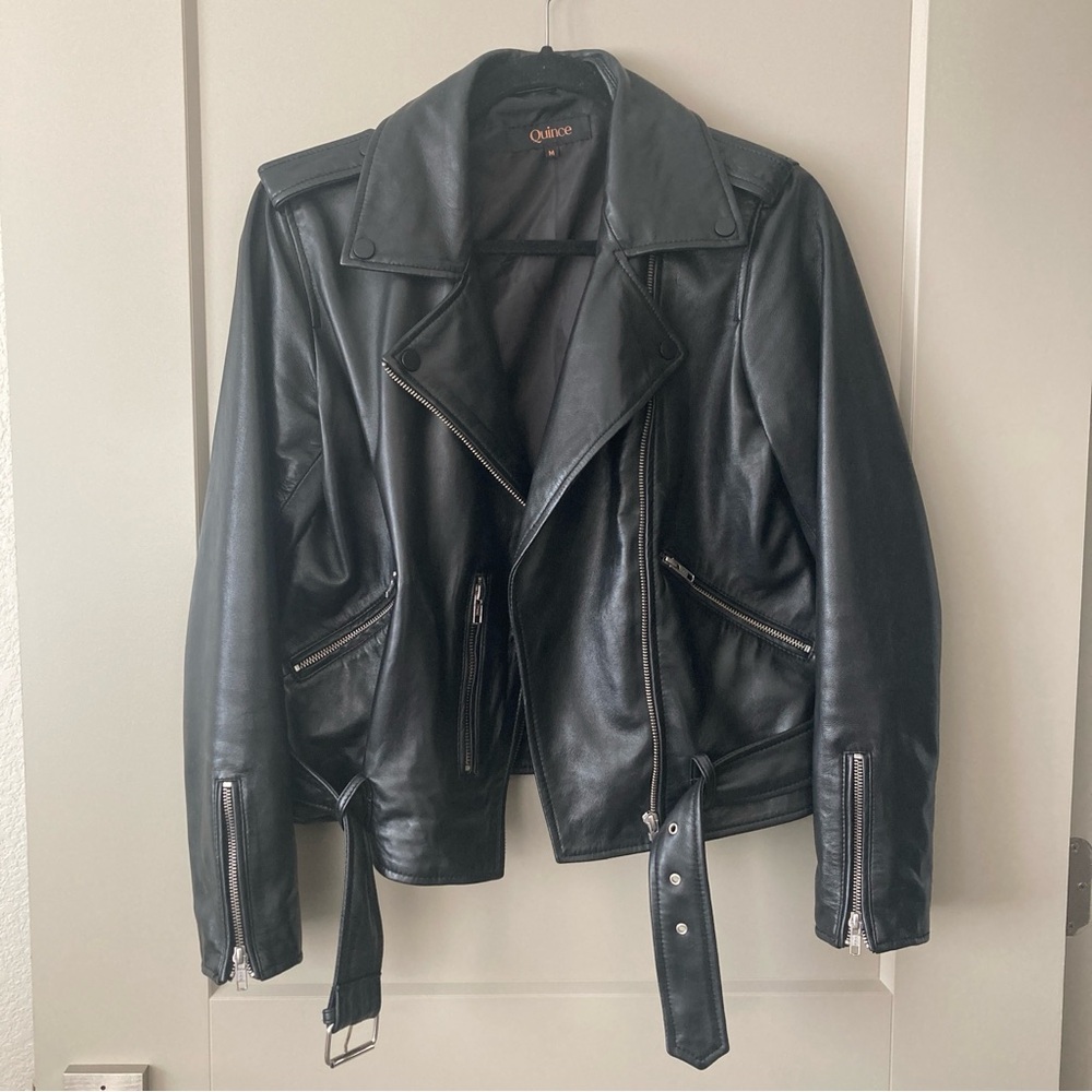 Quince Black Leather Biker Jacket